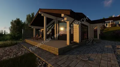Современная баня с комнатой отдыха и террасой 